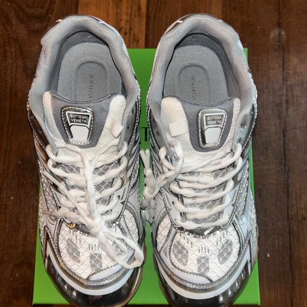 Bottega Veneta White and Silver Sneakers